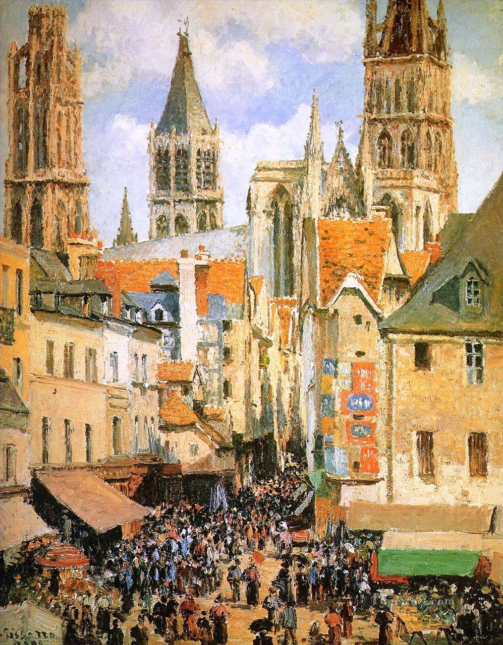 ルーアンの古い市場 カミーユ・ピサロ油絵